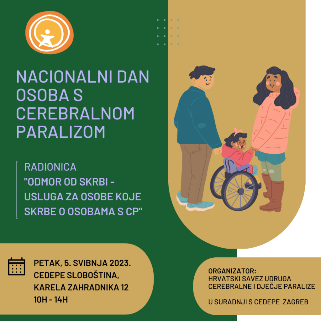 Najava za radionicu povodom Nacionalnog dana osoba s cerebralnom paralizom, 5. svibnja.