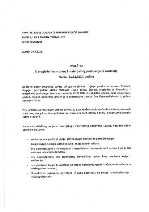 Izvještaj o pregledu fin. i mat. poslovanja 2024