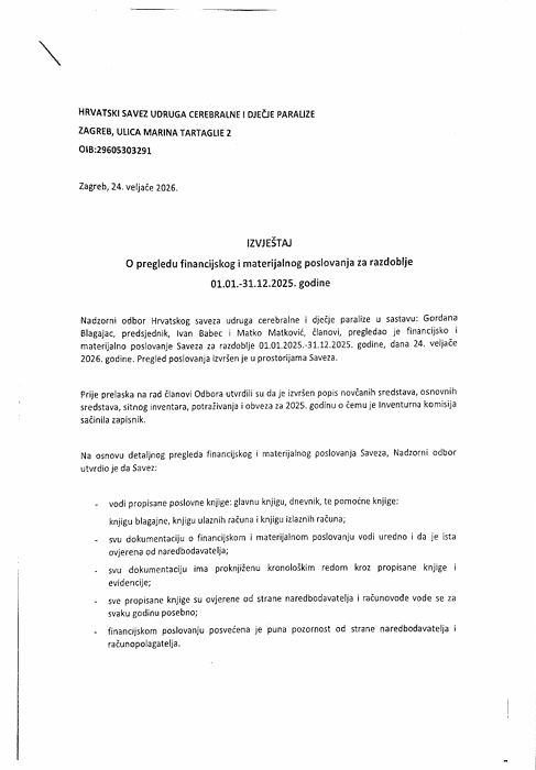 Izvještaj nadzornog odbora 2025